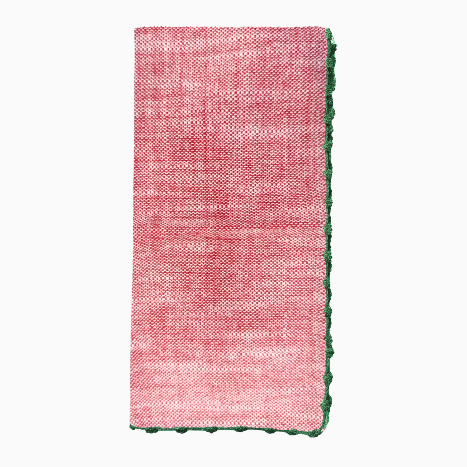 Knotted Edge Cotton Napkin | Candy Cane with Green Trim