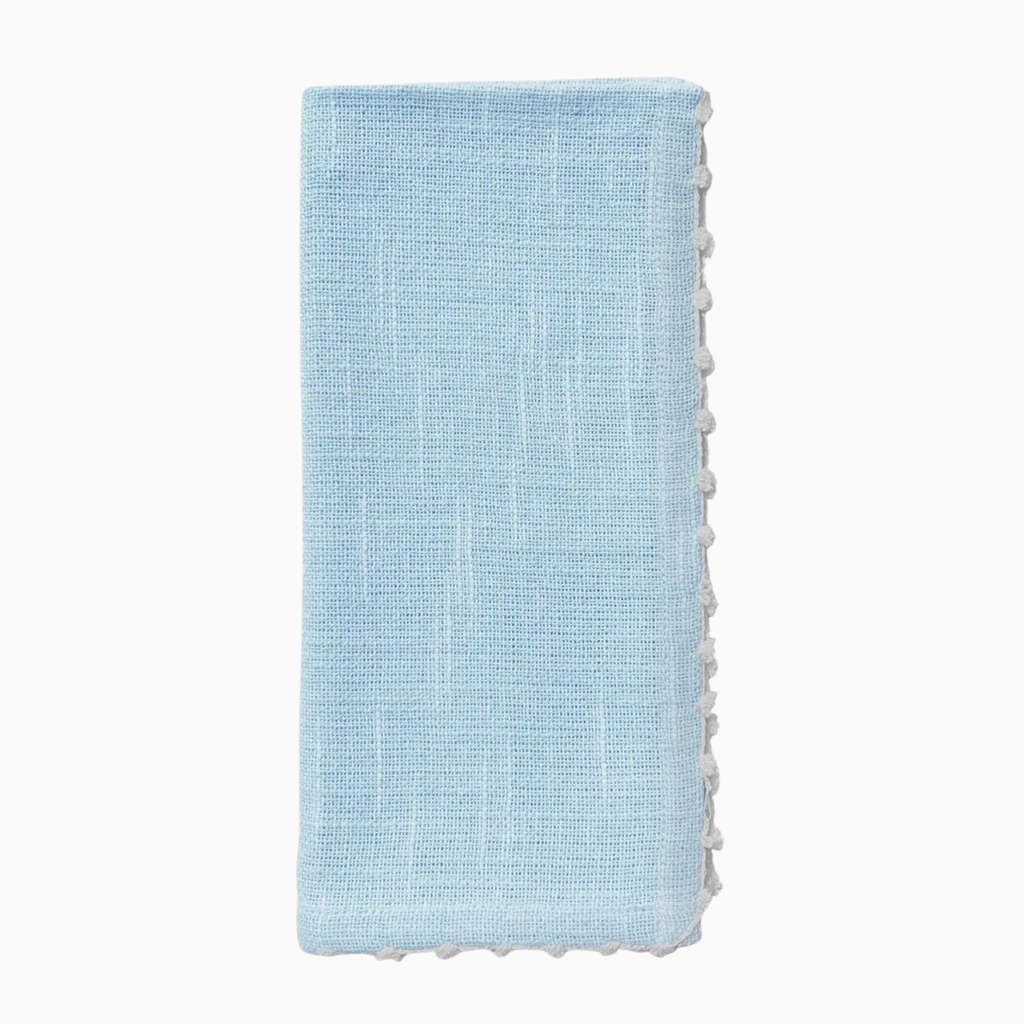 Knotted Edge Cotton Napkin | Light Blue with White Trim