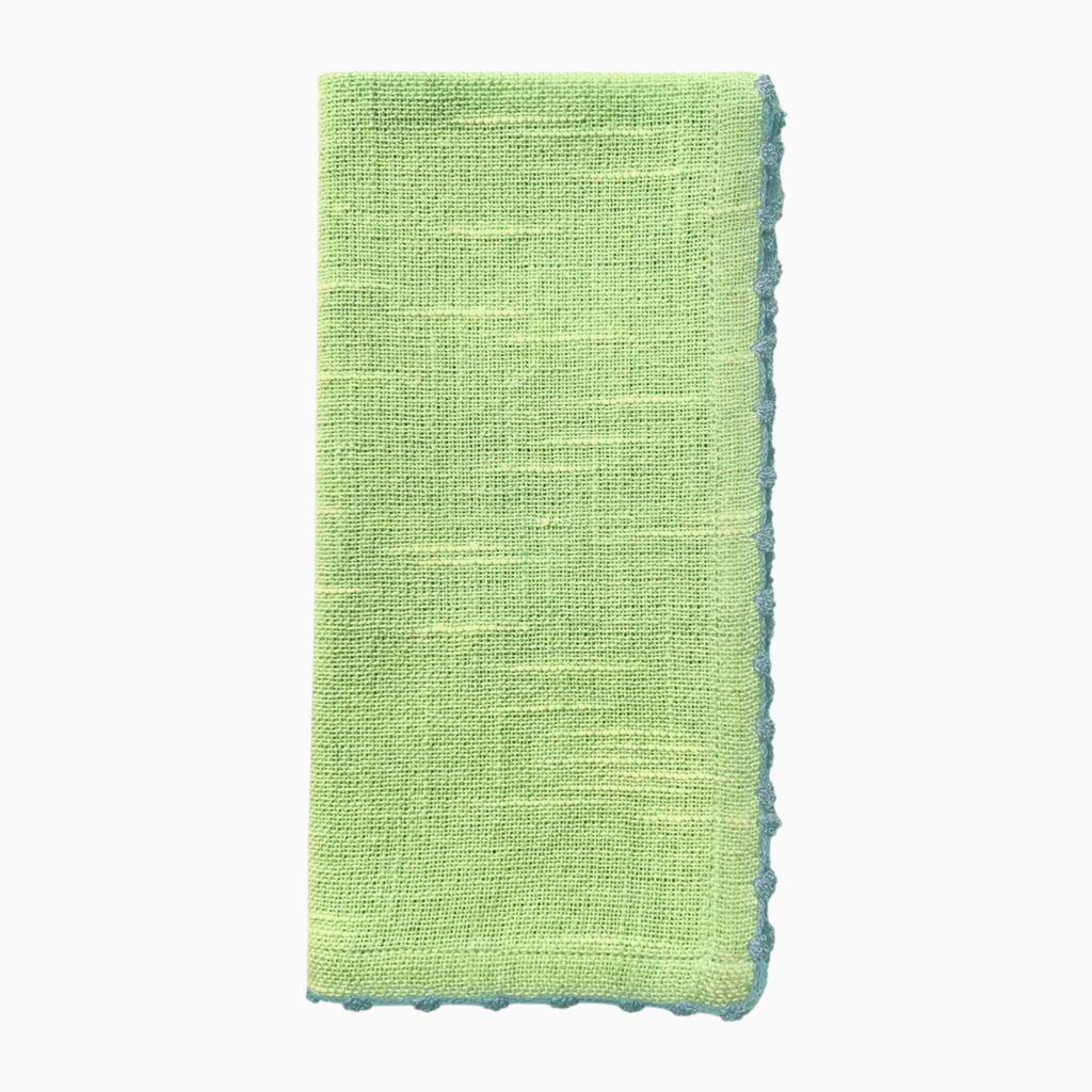 Knotted Edge Cotton Napkin | Green with Blue Trim