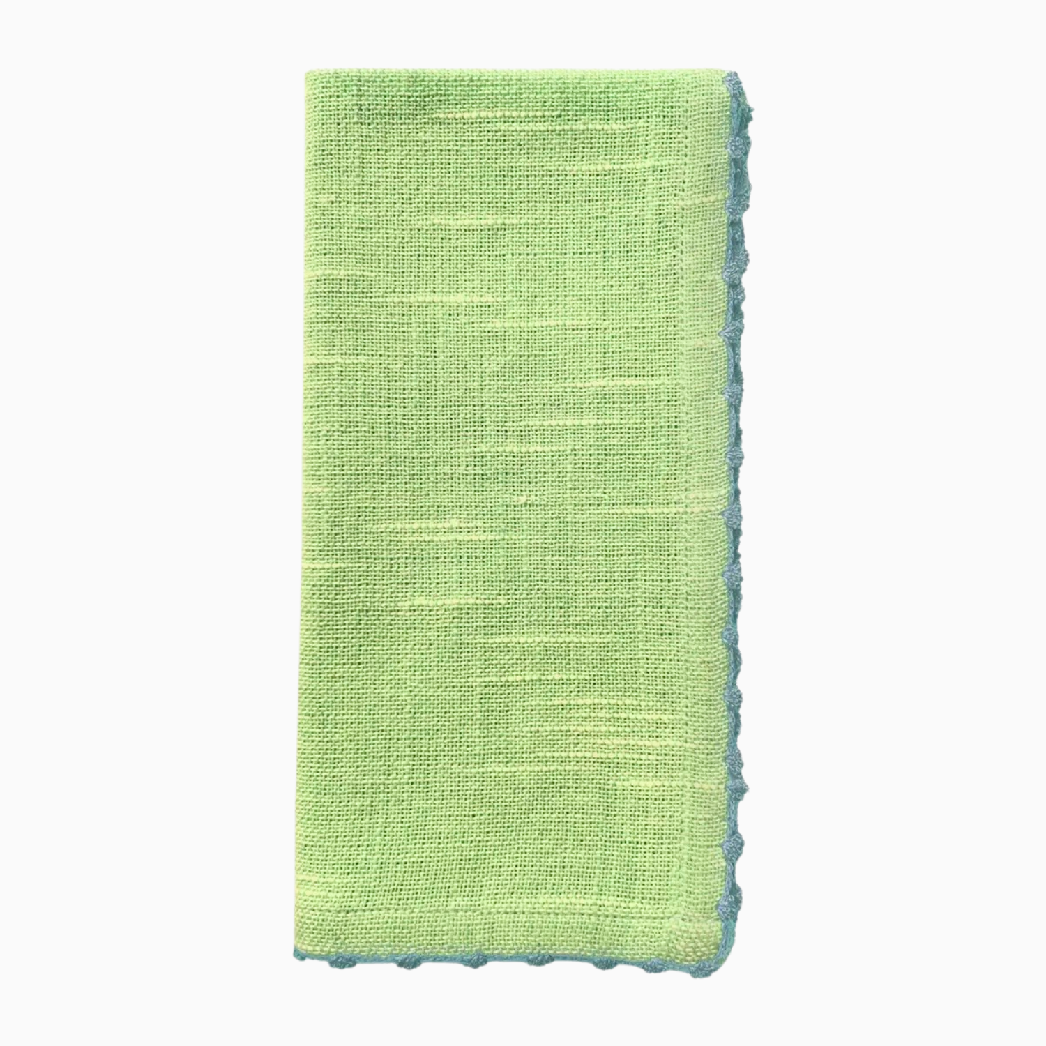 Knotted Edge Cotton Napkin | Green with Blue Trim