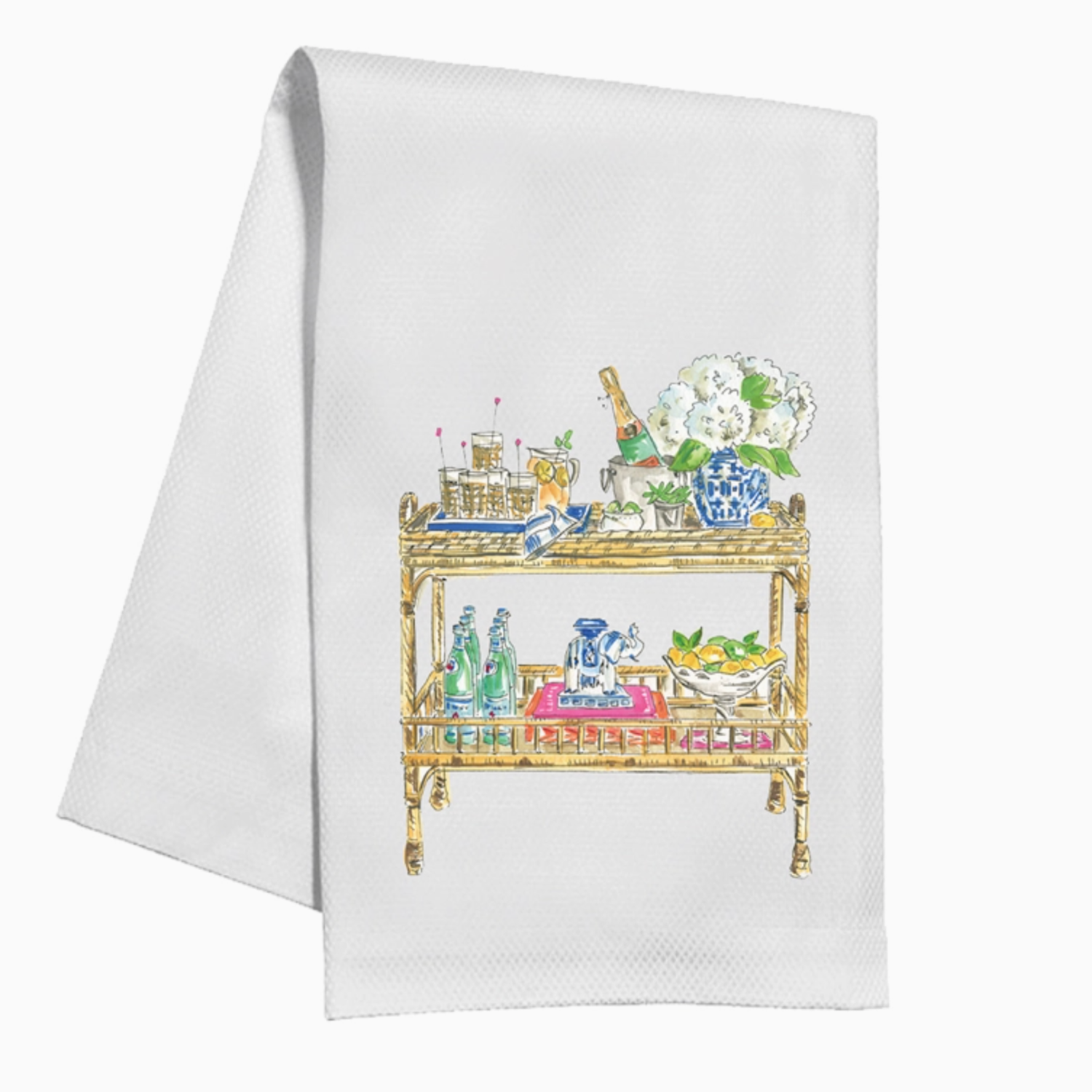 Blue Bar Cart Kitchen Towel