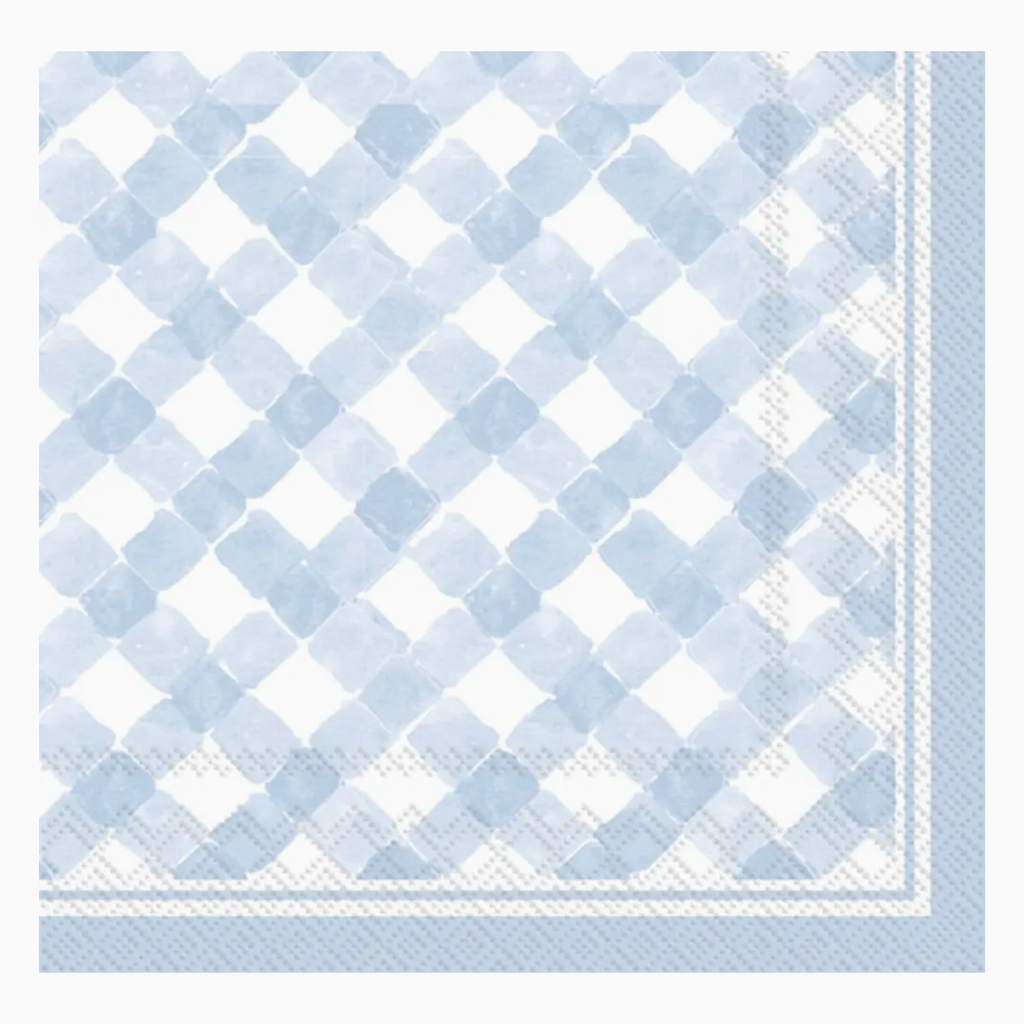 Light Blue Gingham Cocktail Napkins