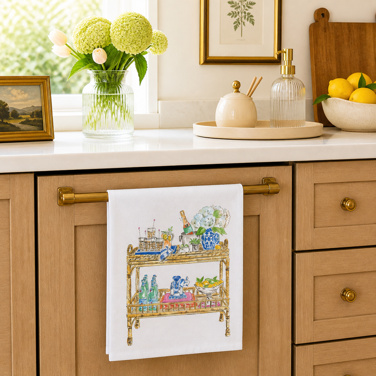 Blue Bar Cart Kitchen Towel