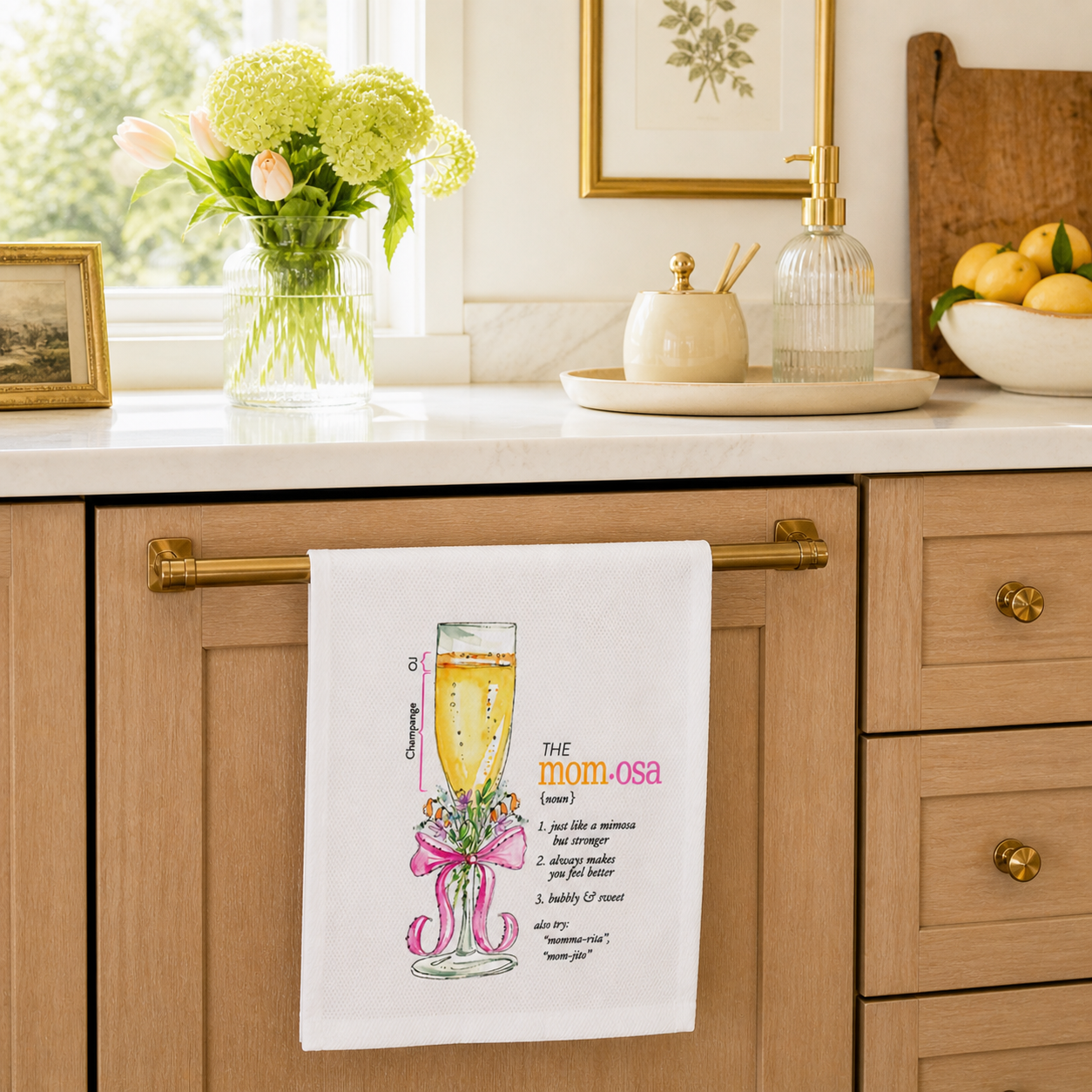 Hand Painted The Mom-Osa Kitchen Towel