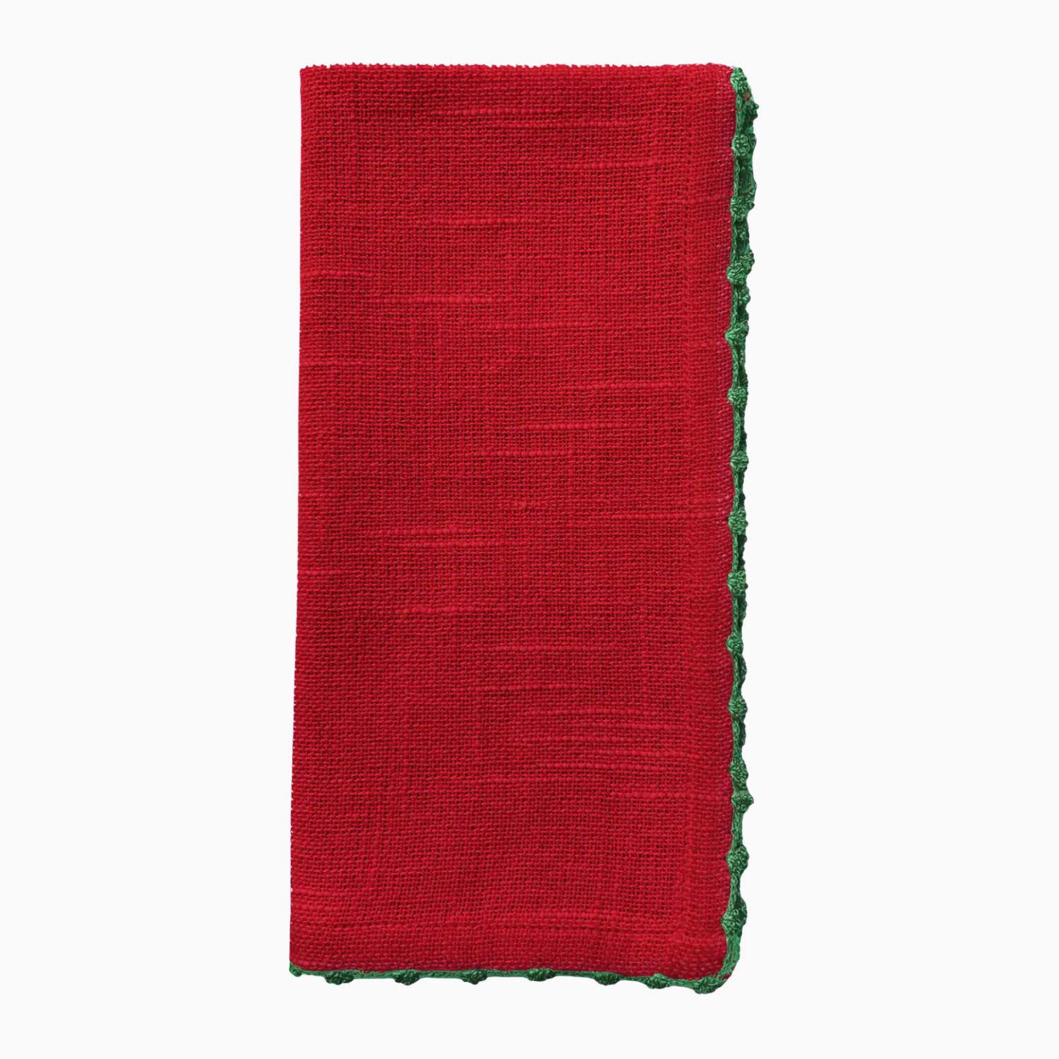 Knotted Edge Cotton Napkin | Scarlet Red with Green Trim