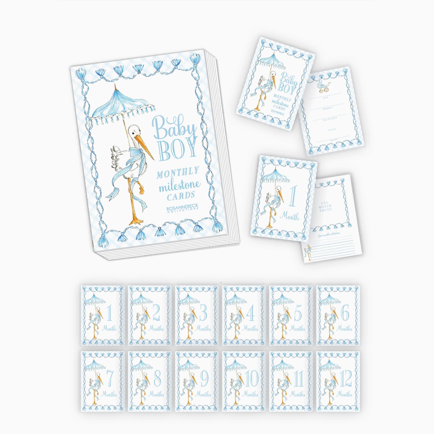 Hand Painted Stork Milestone Cards