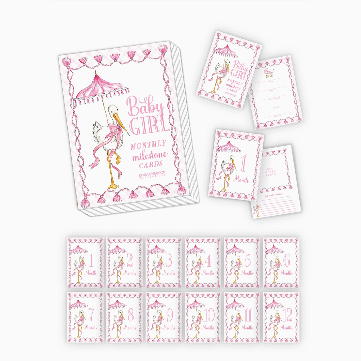 Hand Painted Stork Milestone Cards